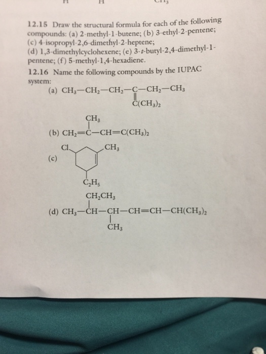 ...(b) 3-ethyl-2-pentene (c) 4-isopropyl-2,6-dimethyl-2-heptene; (d) 1,3 di...