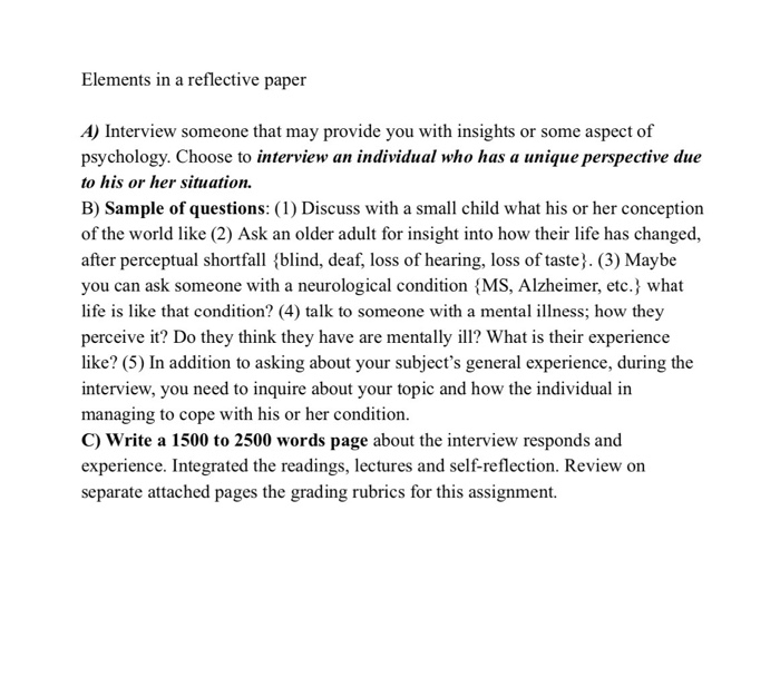 Solved Elements in a reflective paper A) Interview someone