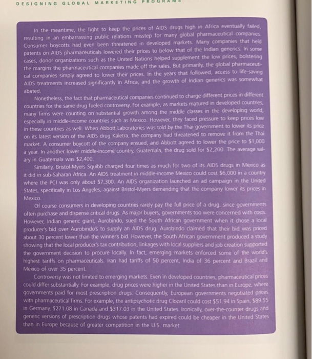 DESIGNING GLOBAL MARKETING PRGAS n the meantime, the fight to keep the prices of AIDS drugs high in Africa eventually failed,