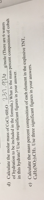 Solved D Calculate The Molar Mass Of Cocl2 6h 21 G Mo Chegg Com