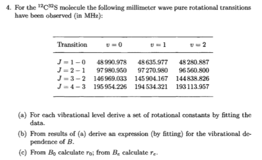 Solved 4 For The 12c32s Molecule The Following Millimete Chegg Com