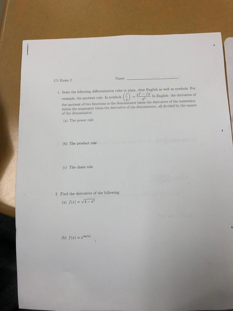 Following 171 Differenti 2 Exam The Name: 1. Solved: ... State