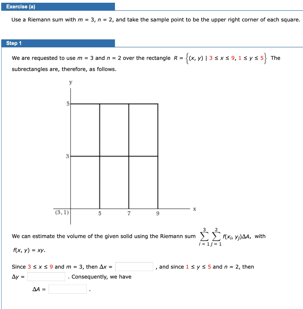 Solved Exercise A Use A Riemann Sum With M 3 N 2 And Chegg Com