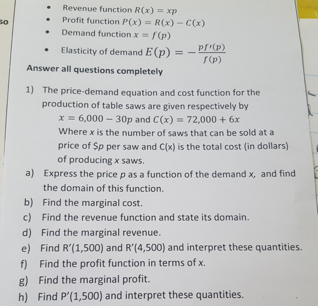 Solved Revenue Function R X Xp Profit Function P X R X Chegg Com