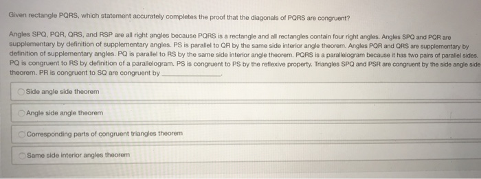 Solved Given Rectangle Pors Which Statement Accurately C