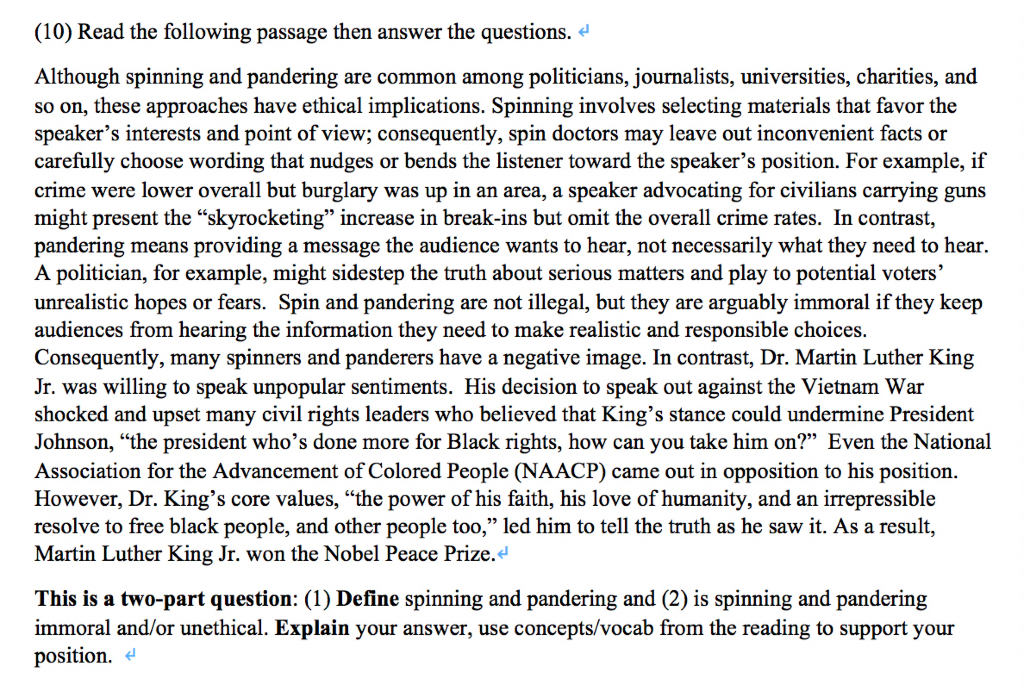Solved (10) Read the following passage then answer the | Chegg.com