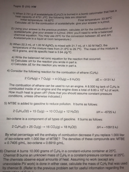 Solved Topic D Iii Hw That Has A 1 When 2 731 G Of Ace Chegg Com