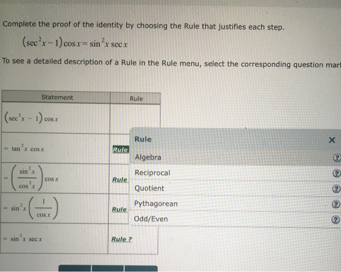 Solved Complete The Proof Of The Identity By Choosing The Chegg Com