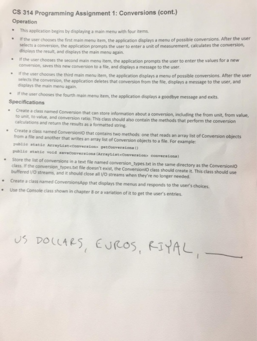 Cs 314 Programming Assignment 1: Conversions (cont.) Operation This application begins by displaying a main menu with four it