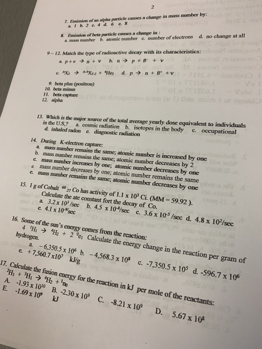 Solved 7 Emission Of An Alpha Particle Causes A Change In Chegg Com