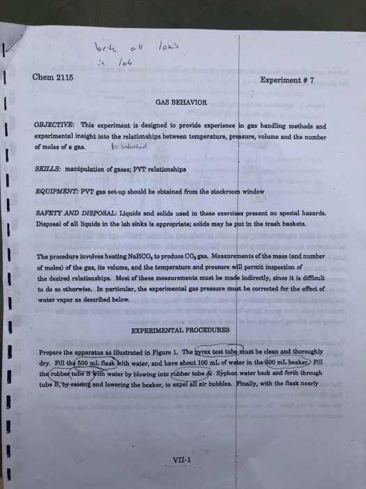 Solved Chem 2115 Gas Behavior Objective This Experiment Chegg Com