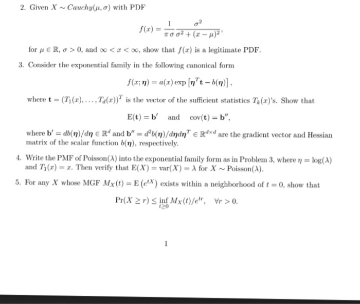2 Given X Cauchy M S With Pdf For M E R S Chegg Com