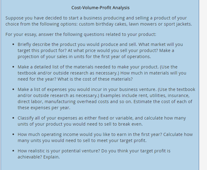 Compare And Contrast Essay On High School And College How To Start A Synthesis Essay also Narrative Essay Examples High School Solved Costvolumeprofit Analysis Suppose You Have Decid Compare Contrast Essay Examples High School