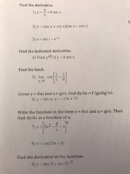 Find The Derivative 1 Y 8 Sec X X 2 Y Csc X Chegg Com