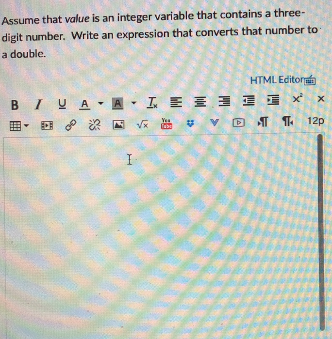 Assume that value is an integer variable that contains a three- digit number. Write an expression that converts that number t