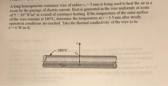 A Long Homogeneous Resistance Wire Of Radius Ro 5 Mm Chegg 