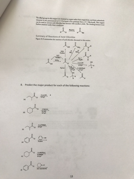 Summary of Reactions of Acid Chlorides 8. Predict the major product for each of the following reactions LAH リBou 13