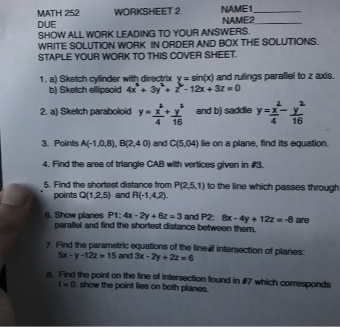 Solved Name1 Name2 Worksheet 2 Math 252 Due Show All Work