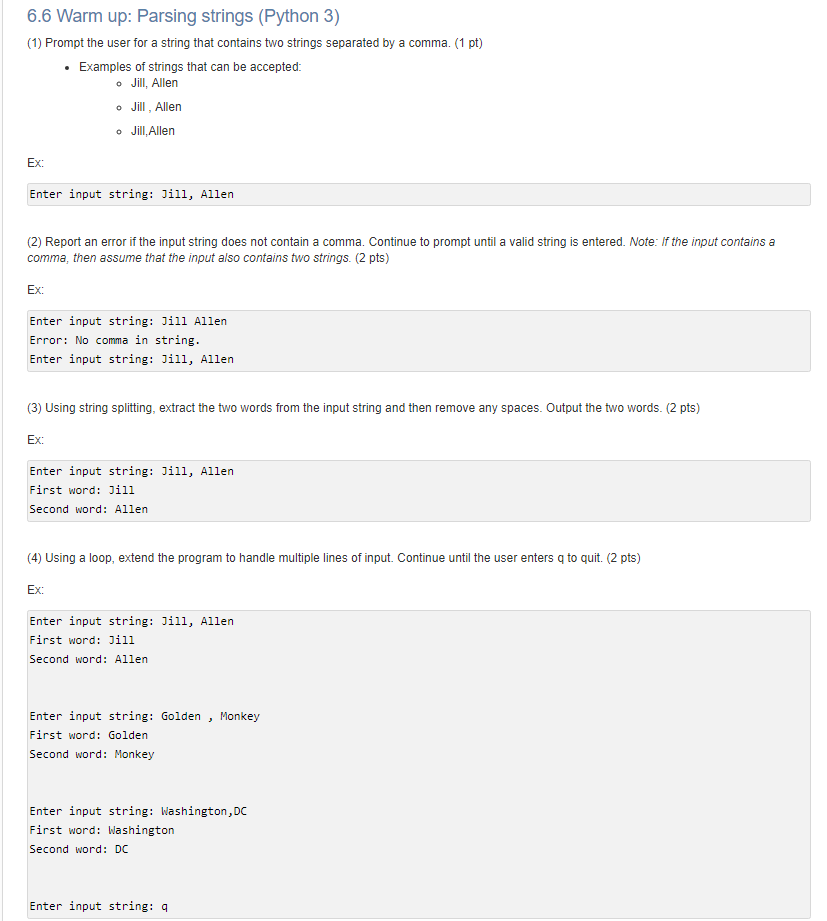 Solved 6.6 Warm Up Parsing Strings (Python 3) (1) Prompt...