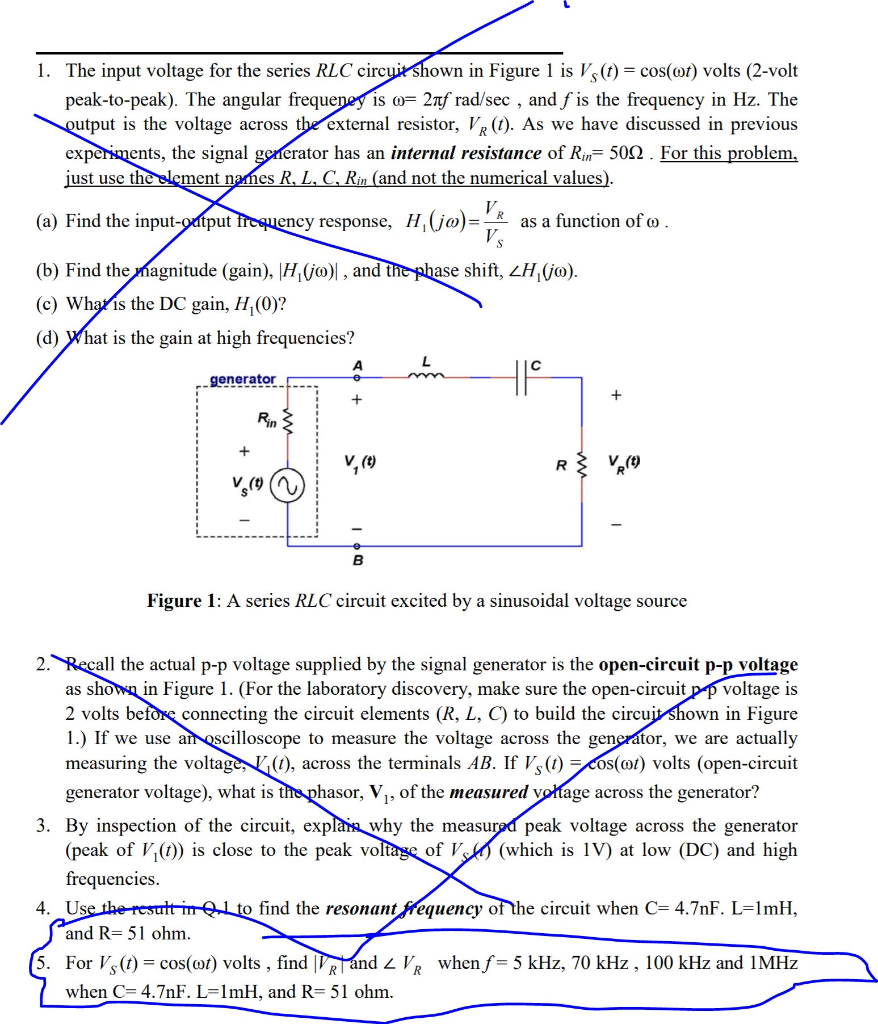 Solved Please Only Answer Part 5 For Vs T Cos Wt Vo Chegg Com