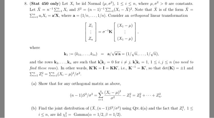 Solved 8 Stat 450 Only Let X Be Iid Normal M S L Chegg Com