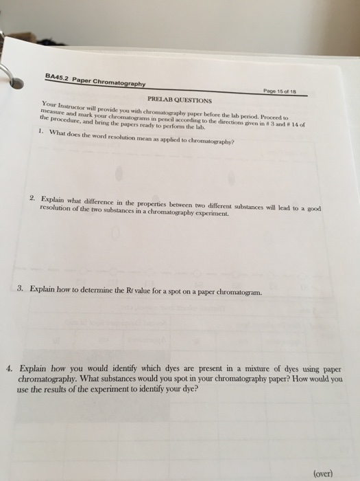 Ba45 2 Paper Chromatography Page 15 Of 18 Prelab Chegg Ba45 2 Paper Chromatography Page 15 Of 18 Prelab Chegg