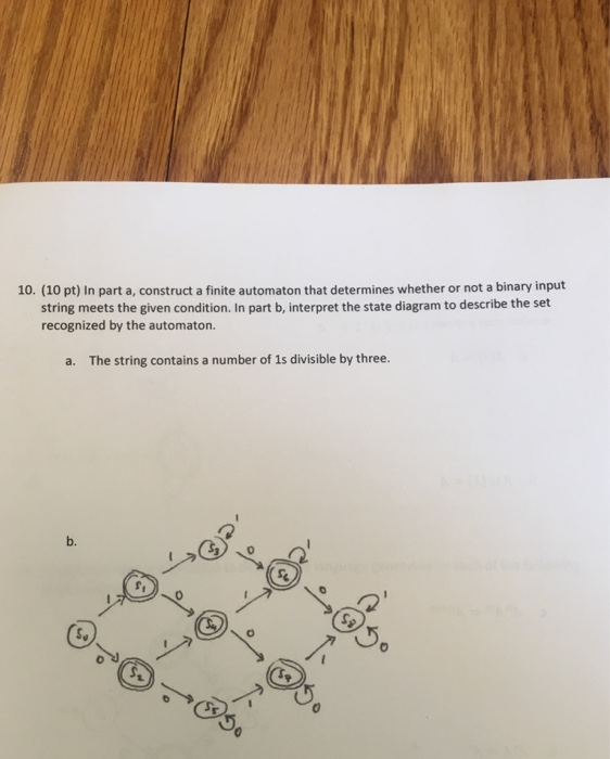 10. (10 pt) In part a, construct a finite automaton that determines whether or not a binary input string meets the given cond