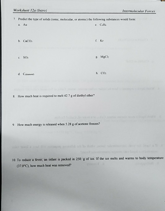 Solved: Worksheet 12a (Intro) Intermolecular Forces Predic ...