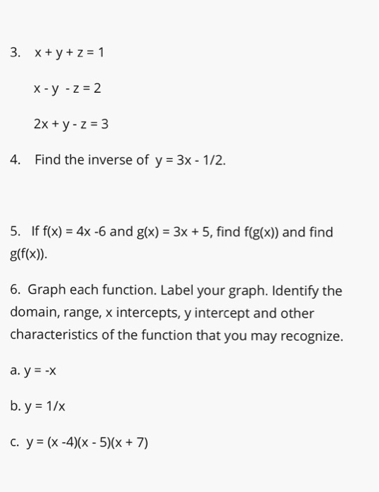 Solved 2x Y Z 3 4 Find The Inverse Of Y 3x 1 2 5 If Chegg Com