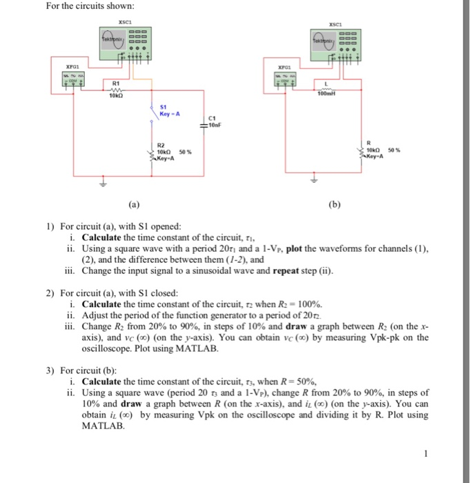 For the circuits shown R1 10k0 S1 Key-A C1 0nF R2 10k 50% For circuit (a), with SI opened: i. Calculate the time constant of