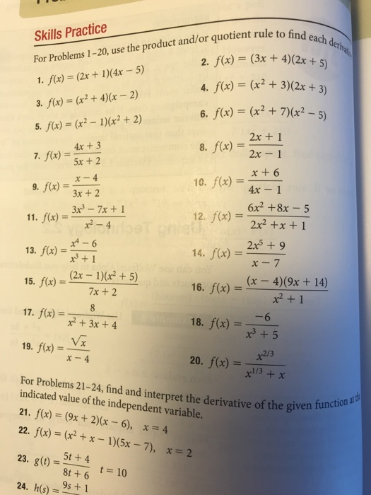 Skills Practice For Problems 1 Use The Product Chegg Com