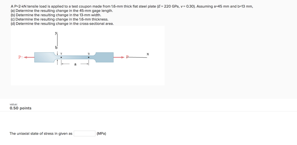 Solved A P-2-kN tensile load is applied to a test coupon | Chegg.com