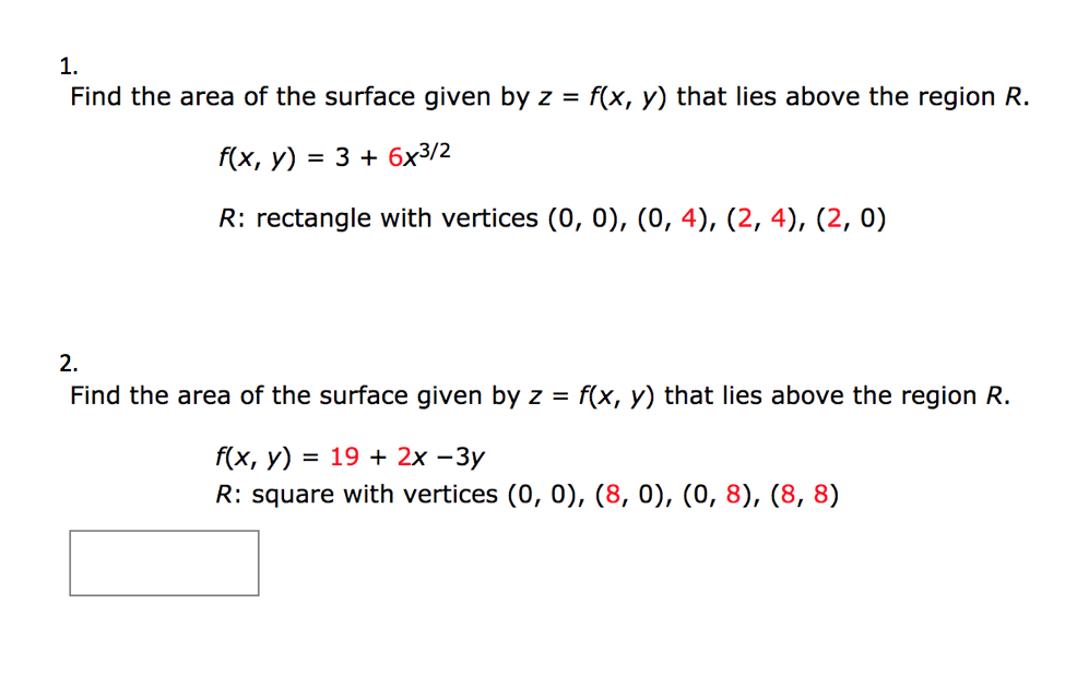 Solved 1 Find The Area Of The Surface Given By Z F X Chegg Com