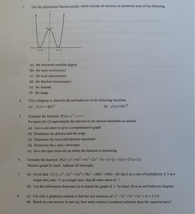 Solved 1 Use The Polynomial Function Graph Which Includ