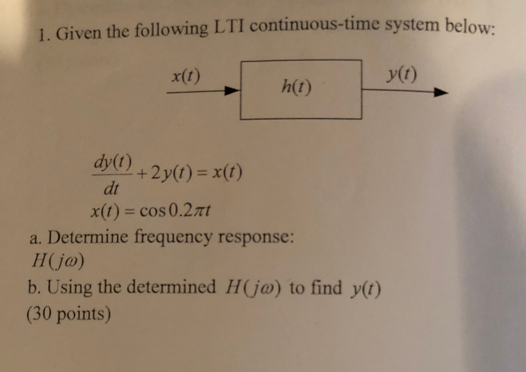 Solved 1 Given The Following Lti Continuous Time System Chegg Com