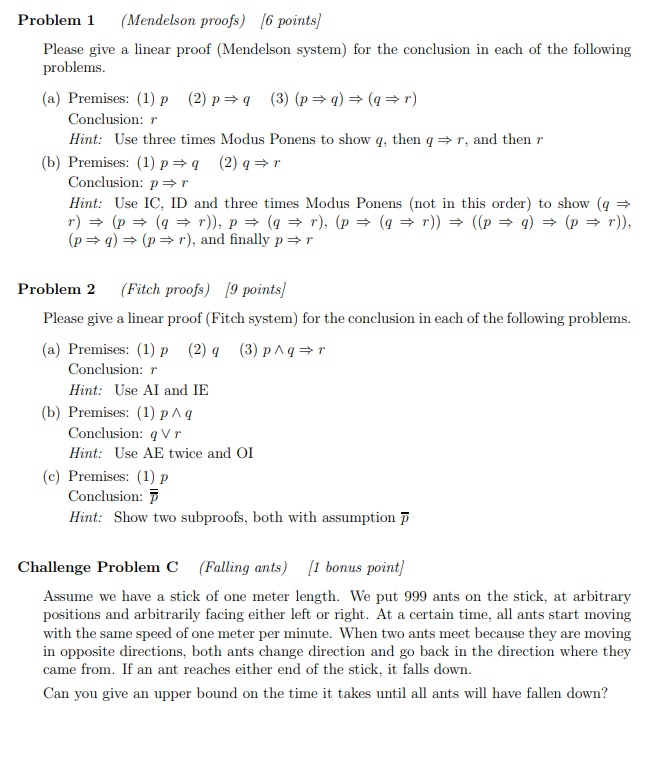 Solved Problem 1 Mendelson Proofs 6 Points Please Give Linear Proof Mendelson System Conclusion F Q