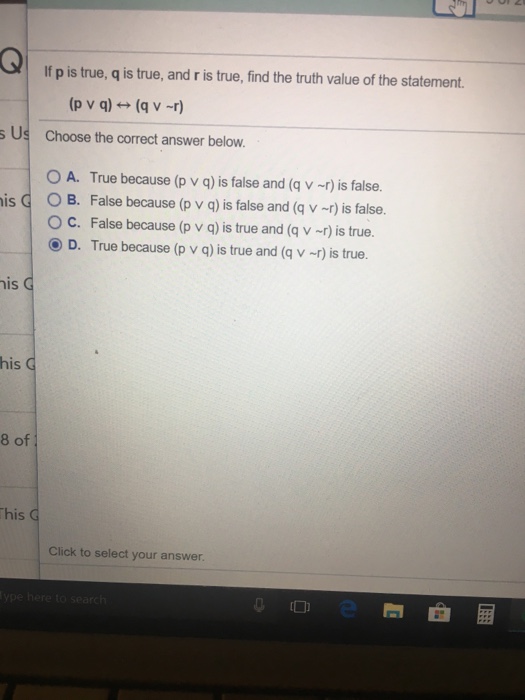 Solved If P Is True Q Is True And R Is True Find The T Chegg Com
