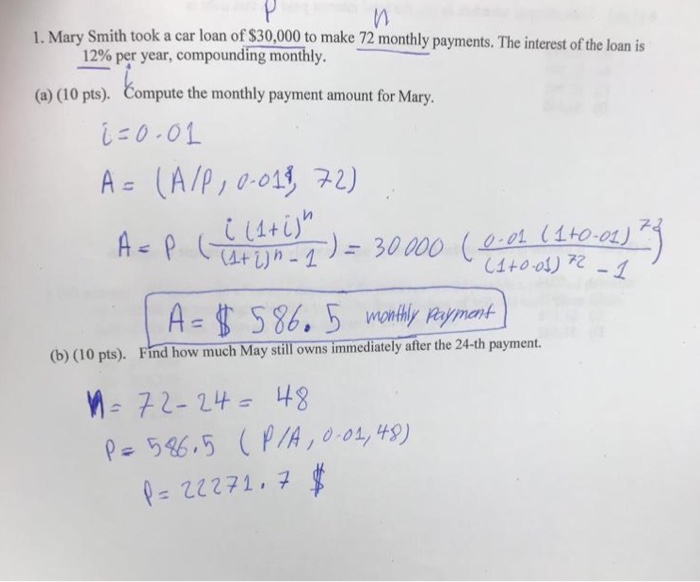 Car Payment On 30000 >> Solved 1 Mary Smith Took A Car Loan Of S30 00 To Make 72 Car Payment On 30000 >> Solved 1 Mary Smith Took A Car Loan Of S30 00 To Make 72