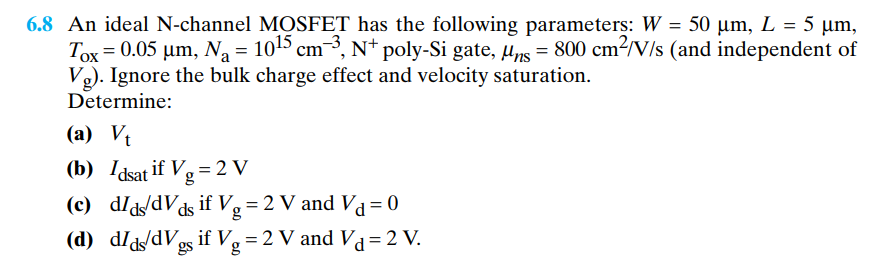 6 8 An Ideal N Channel Mosfet Has The Following Chegg Com