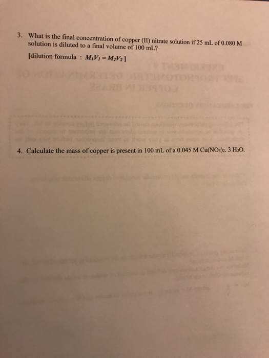 Solved: What Is The Final Concentration Of Copper (II) Nit ...