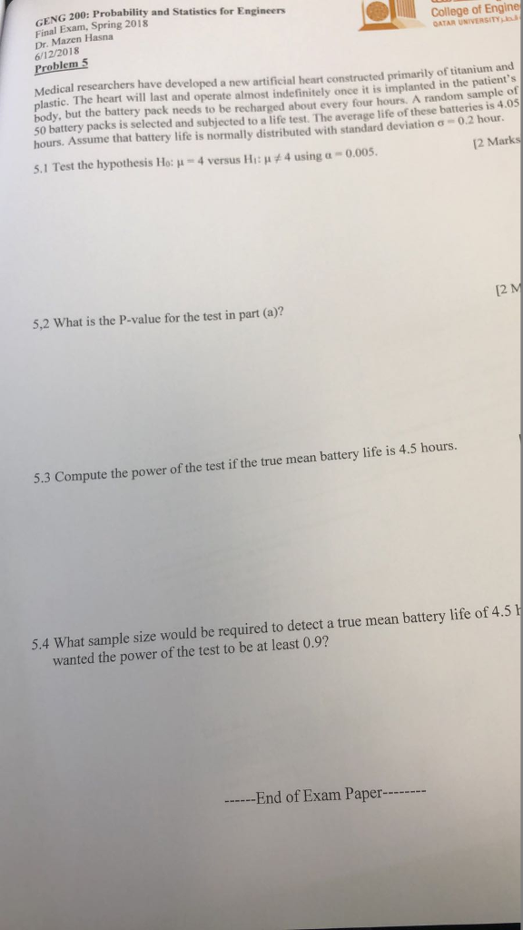 NG C Probability 200: And Solved: For ... Statistics Engineers