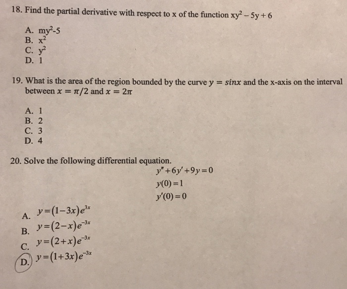 Solved 18 Find The Partial Derivative With Respect To X Of Chegg Com