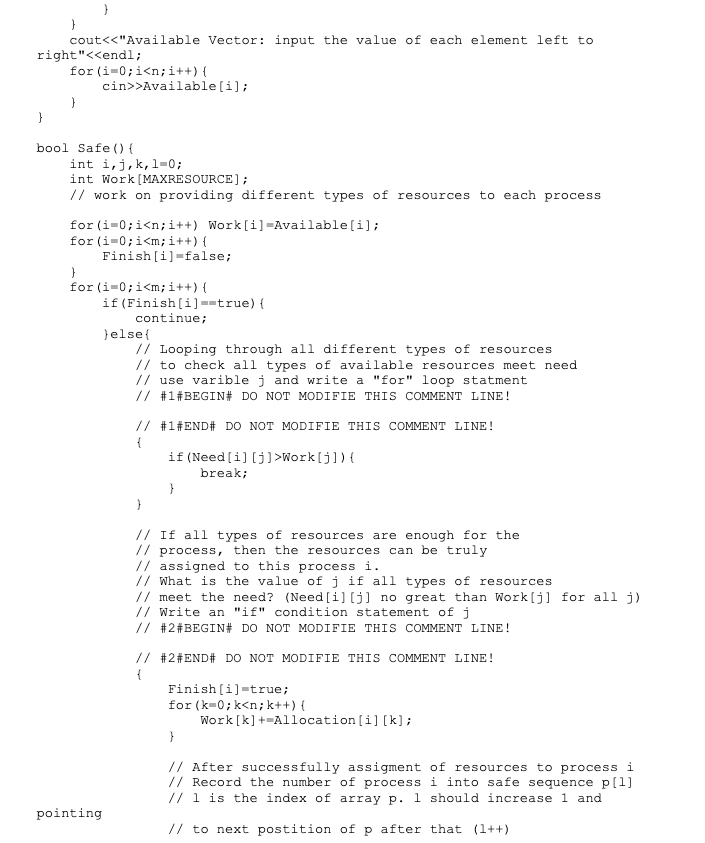 cout<<Available Vector: input the value of each element left to rightくくendl; for (1-0;i<n; i++) { cin>>Available[i] bool Sa