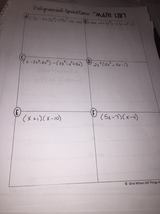 Solved Palinomial Operations Math Lib Gina Wilson All T Chegg Com