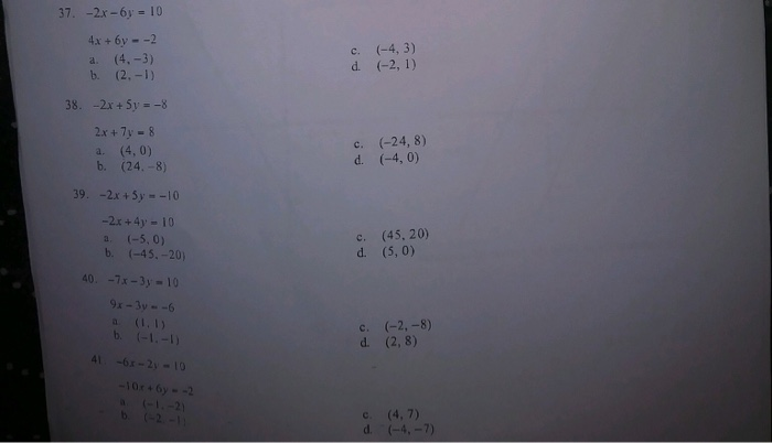 Solved 2x 6y 10 37 4x 6y 2 38 2x 5y 8 2x 7y 8 Chegg Com