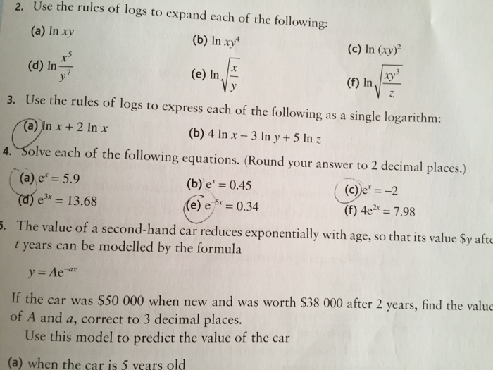 2 Use The Rules Of Logs To Expand Each Of The Chegg Com