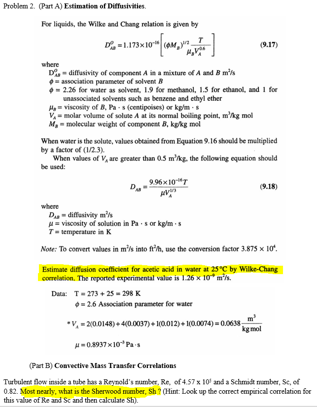 Problem 2 Part A Estimation Of Diffusivities Fo Chegg Com