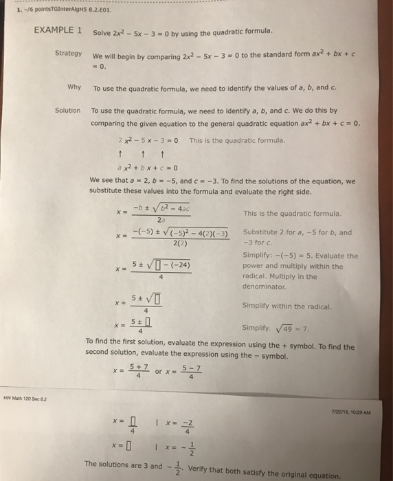 Solved 1 6 Pointstginteralghs 8 2 E01 Example 1 Solve Chegg Com