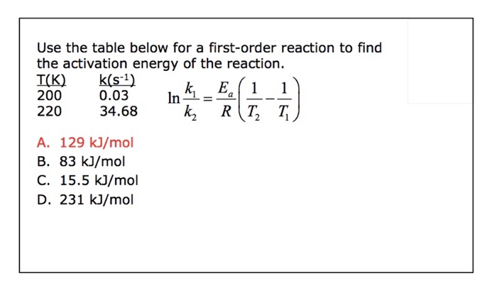 Solved Use The Table Below For A First Order Reaction To Chegg Com