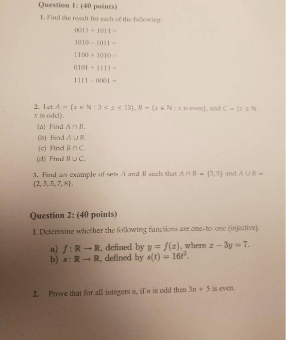 Solved Question 1 40 Points 1 Find The Result For Eac Chegg Com